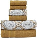 Modern Threads Capri 6-Piece Reversible Yarn Dyed Jacquard Towel Set - Bath Towels, Hand Towels, & Washcloths - Super Absorbent & Quick Dry - 100% Combed Cotton, Gold