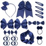 45Pcs Navy Blue School Girls Hair Accessories Kit Navy Blue Bow Headband Hair Clips Ponytail Holder Bow Hair Barrettes,Hair Accessories for Girl Birthday Gift