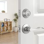 GUA OYH Front Door Lock Set Satin Nickel Entry Door Handle Sets Single Cylinder Deadbolt and Wave-Like Lever, Heavy Duty Front Door Handleset Door Handles for Front Door or Office Door (SN_LocksetPS)