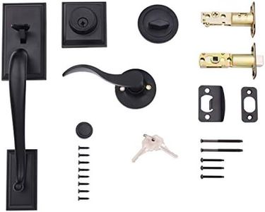 Amazon Basics Modern Exterior Door's Handle with Right-Hand Wave Lever and Deadbolt Lock Set, Matte Black