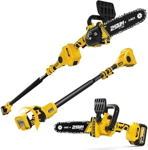 IMOUMLIVE 2-IN-1 Cordless 8 Inch Pole Saw & Chainsaw, 21V 3Ah Battery, 14.7ft Max Reach, 8.3lb Lightweight, Powered Pole Saws for Tree Trimming, Tree Trimmer for Branch Cutting