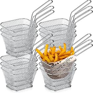 12 Pieces Mini Square Fry Basket Steel French Fry Chip Basket Food Baskets for Serving Stainless Steel Fry Basket with Handle Reusable Fries Holder Mini Deep Fryer with Basket for Home Decor