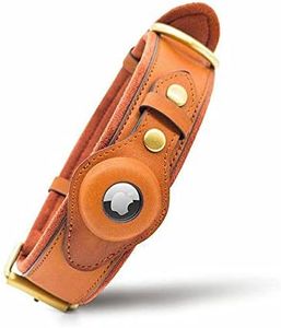 AirTag Dog Collar - Apple Air Tag Dog Collar for Use with Apple AirTag GPS Tracker – Airtag Collar Dog - GPS Dog Collar – Apple Tag Dog Collar - Leather Dog Collar for Medium Dogs (M, Brown)