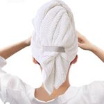 Bigger Size Microfiber Hair Towel Wrap for Women - Fast Drying Hair Turbans Microfibre Hair Towel for Long, Thick, Curly Hair - Super Soft Hair Wrap Towels with Elastic Strap H HOME-MART(White)