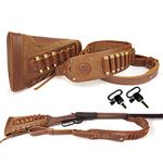 1 Suit of Leather Cartridges Holder Butttsock with Gun Sling, Swivels for Rifle (Brown)