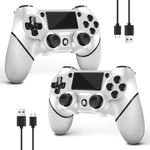 AceGamer 2 Pack for PS4 Controller, Wireless Controllers for PS4/Pro/Slim/PC, with Non-Slip Grip of Both Sides and 2 USB-C Cable! (White * 2)