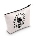 MNIGIU Funny Emo Skull Cosmetic Bag Respect Your Elder Emo Makeup Bag with Zipper Gothic Quotes Bag Emo Music Lover Gift Dark Humor Gift