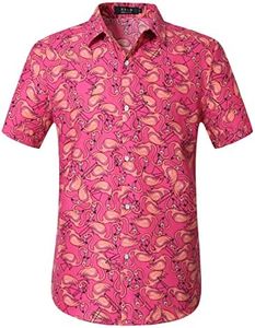 Hawaiian Shirt for Men, Flamingo Shirt, Tropical Shirts for Men Summer Short Sleeve Button Down (4X-Large, Rose Red)