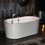 WOODBRIDGE 59" x 31-1/2" Whirlpool Water Jetted and Air Bubble Freestanding Heated Soaking Combination Bathtub with Faucet, BJ100+F0041CH