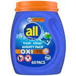 All Mighty Pacs Laundry Detergent, 4 in 1 with Oxi, Tub, 60 Count