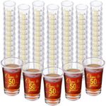 Hushee 100 Pcs 50th Gold Birthday Shot Glasses Bulk, 1.4oz Cheers to 50 Years Shot Glass Cute 50th Birthday Party Favors for Guests, Decorations Shot Glass for Birthday Party, Wedding, Company