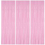 3Pc 1m*2m Macaron Pink Foil Curtain Door Curtain,Metallic Tinsel Curtains Party Backdrop Curtain Shimmer Curtain,Fringe Backdrop Hanging Streamer for Halloween Xmas Wedding Party Frozen Birthday