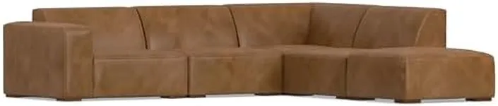 SIMPLIHOME Rex Corner Modular Sofa Set and Matching 34-inch-Wide Table Full-Grain Leather, 116 inch - Right Sectional and Ottoman, Caramel Brown