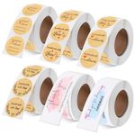 Swpeet 2240Pcs 1 Inch 4 Rolls Brown Kraft Love Stickers Printing in 5 Styles 500 Per Roll & 2 Rolls Thank Stickers 120 Per Roll Assortment Kit, Waterproof and Self-Adhesive Stickers (In Total 6 Rolls)