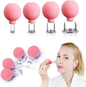 Vinban 4 PCS Glass Facial Cupping Set | Silicone Vacuum Suction | Cupping Massage Therapy | A Kit For Anti Cellulite, Anti Wrinkle & Instantly Ageless Skin | For Eyes, Face & Body(Pink)