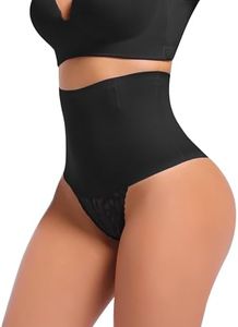 Niceuare Tummy Control Thong Shapewear for Women Seamless Body Shaper Panties Mid Waisted Underwear Lace Girdle Thong（Black，Medium）