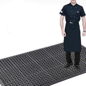 jxgzyy 83x35 Commercial Anti-Fatigue Drainage Rubber Matting Non-Slip Rubber Drainage Mat Commercial Kitchen Floor Mat Rubber Mat with Holes for Wet Area Use Black