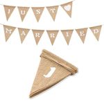 G2PLUS JUST MARRIED Burlap Bunting - 9 Feet Hessian Wedding Banner - Rustic Linen Garlands with 12PCS Jute Triangle Pennants - Vintage Cloth Shabby Chic Decoration for Rustic Wedding