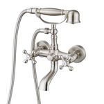 gotonovo Wall Mount Clawfoot Bathtub Faucet with HandHeld Spray and 360° Double Cross Handle Swivel Spout Vintage Tub Shower Faucet Set with Adapter Adjustable Swing Arms Brushed Nickel