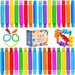 32Pack Pop Tubes, Fidget Tubes for Children and Adult Sensory Fidget Toy Set for Stress and Anxiety Relief Educational Learning Toys for Kids