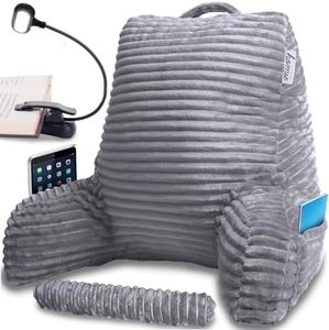 Homie Reading Bed Rest Pillow with Wrist Support, Has Arm Rests, and Back Support for Lounging, Reading, Working on Laptop, Watching TV (Gray)