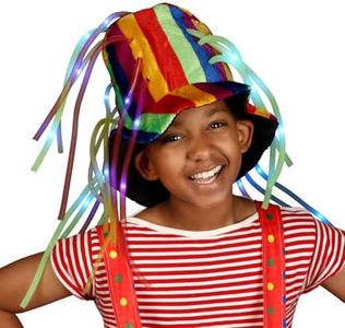 FlashingBlinkyLights Funny Clown Crazy Hat with LED Lights & Noodle Hair