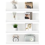 WELDUN Floating Shelves, Set of 4 Wall Mounted Shelf, Picture Ledge Display, Decorative Wall Shelves for Living Room, Bedroom, Bathroom, Kitchen, Home Office, Laundry room, Plastic, White