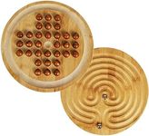 TOWO Wooden 2-in-1 Solitaire and Labyrinth Game Set- Classic one player Board Game 25cm 9.8” Marbles-Balancing & Strategy Game 2in1-Brainteaser Puzzle and Maze for 6 years old to Adult