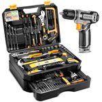 Tool Kit Box Drill Set：DEKO Home Mechanic Toolbox with 12V Power Cordless Drill Hand Repair Tools Sets Combo Kits Storage Organizer Drawer Case for Men