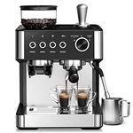 Havato Espresso Machine with Grinder Built-in, Professional 15 Bar Semi-automatic Coffee Maker with Milk Frother Steam Wand for Cappuccino/Latte, 2.8L Removable Water Reservoir, Ideal for Home/Office