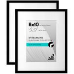 Americanflat 8x10 Photo Frames in Black - Set of 2 - Use as Thin Border 7x5 Photo Frames with Mount or 8x10 Frames Without Mount - Horizontal and Vertical Formats for Wall and Tabletop