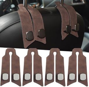 JICOJIN Multifunctional Car Hooks for Headrest, 4PCS Purse Hook for Car 100% Metal & Premium Leather Car Seat Hooks for Headrest 2025 Latest Purse Hanger for Car (Brown)