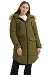 Orolay Hooded Down Coat for Women Mid-length Puffer Jacket Winter Warm Coat with Faux Fur Armygreen S