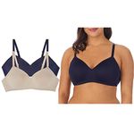 ELLEN TRACY Everyday Micro Wire-Free T-Shirt Bra - Smoothing Comfort - Adjustable Straps - 2-Pack Multipack, Mushroom/Navy, 36B