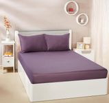 amazon basics 300 TC 100% Cotton Sateen Weave Fitted Bedsheet Set with 2 Pillow Covers | King Size (Purple)