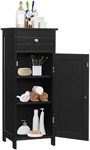 Bathroom Storage Cabinet, Single Door Floor Cabinet with Drawer and 3-Level Adjustable Shelves, Modern Side Storage Organizer with Anti-Tipping Device for Living Room, Bedroom, Bathroom, Black