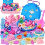 Play Sand for Kids Mermaid Toys Sandbox Kit with 900g Magic Sand Under the Sea Toys Shell Bag Castle Molds Gems Sensory Toys Sand Toys Princess Pretend Play Birthday Gifts for Girls Kids 3-8 Years Old