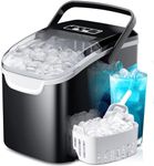 Countertop Portable Ice Maker Machine with Handle, 8 Bullet-Shaped Ice Cubes Ready in 6 Mins, 26Lbs/24H, Self-Cleaning Function with Ice Scoop and Basket for Home/Kitchen/Party (Black)