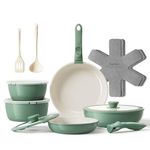Redchef 16pcs Ceramic Pots and Pans Set Non Stick, Nonstick Cookware Set with Detachable Handle, PFAS PFOA & PTFE Free, RV Ceramic Cookware Set for Camping, Oven Safe (Green)