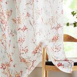 White Semi Sheers Curtains with Red Orange Tree Branch Print Pattern Window Curtains for Living-Room 84" Grommet Top Privacy Curtain Drapes Watercolor Design Curtain Panels 2 pcs