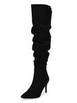 Coutgo Womens Over The Knee Boots Thigh High Pointed Toe Slouchy Stiletto High Heel Long Sexy Dress Fall Shoes, Black, 10