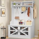 DWVO Farmhouse Hall Tree, Entryway Bench with Coat Rack and Shoe Storage, Freestanding Bench for Entryway Hallway, White