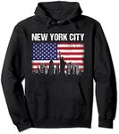 New York City Skyline Gift American Flag 4th of July Pullover Hoodie