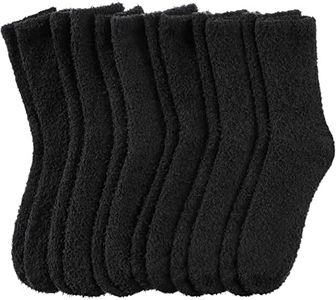 DYW Mens Fuzzy Slipper Socks Super Soft Cozy Fluffy Winter Warm Sleeping Socks, 6 Pairs Black, Large