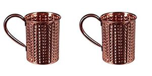 Rustik Craft- Vinatge to Vogue Moscow Mule Pure Copper Mug, Straight Diamond Cut, 320 ML (110z) Capacity, 200 Grams || Set of 2