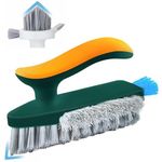 COOFANDY 4 in 1 Tile Grout Cleaner Floor Scrub Brush with Squeegee, 1 Pcs V-Shape Gap Scrub Stiff Bristles Hand Brush Crevice Cleaning Brush Tools, scrubbing Floor, Window, Sink, Kitchen (Tile Brush)