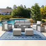DEVOKO Stratus 7 Piece Outdoor Conversation Patio Furniture Set All Weather Wicker Sectional Couch Sofa with Center Table Ottoman for Garden, Terrace, Porch, Lawn, Backyard (Silver & Grey)