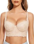 FallSweet Push Up Bras for Women Lace Plus Size Wide Back Underwire Longline Corset Bra(Beige, 34D)