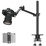 TARION Camera Arm Mount Desk Stand: Heavy Duty DSLR Desktop Mount Camera Stand with Tablet Holder Double C Clamp 1/4 3/8 Screw Adapter Articulating Arm for Selfie Streaming Videography TitanRig Lite Z