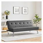 Modern Convertible Tufted Faux Leather Futon Sofa Bed Sleeper with Chrome Metal Legs for Living Room, Apartment and Small Space,Sofa Couch